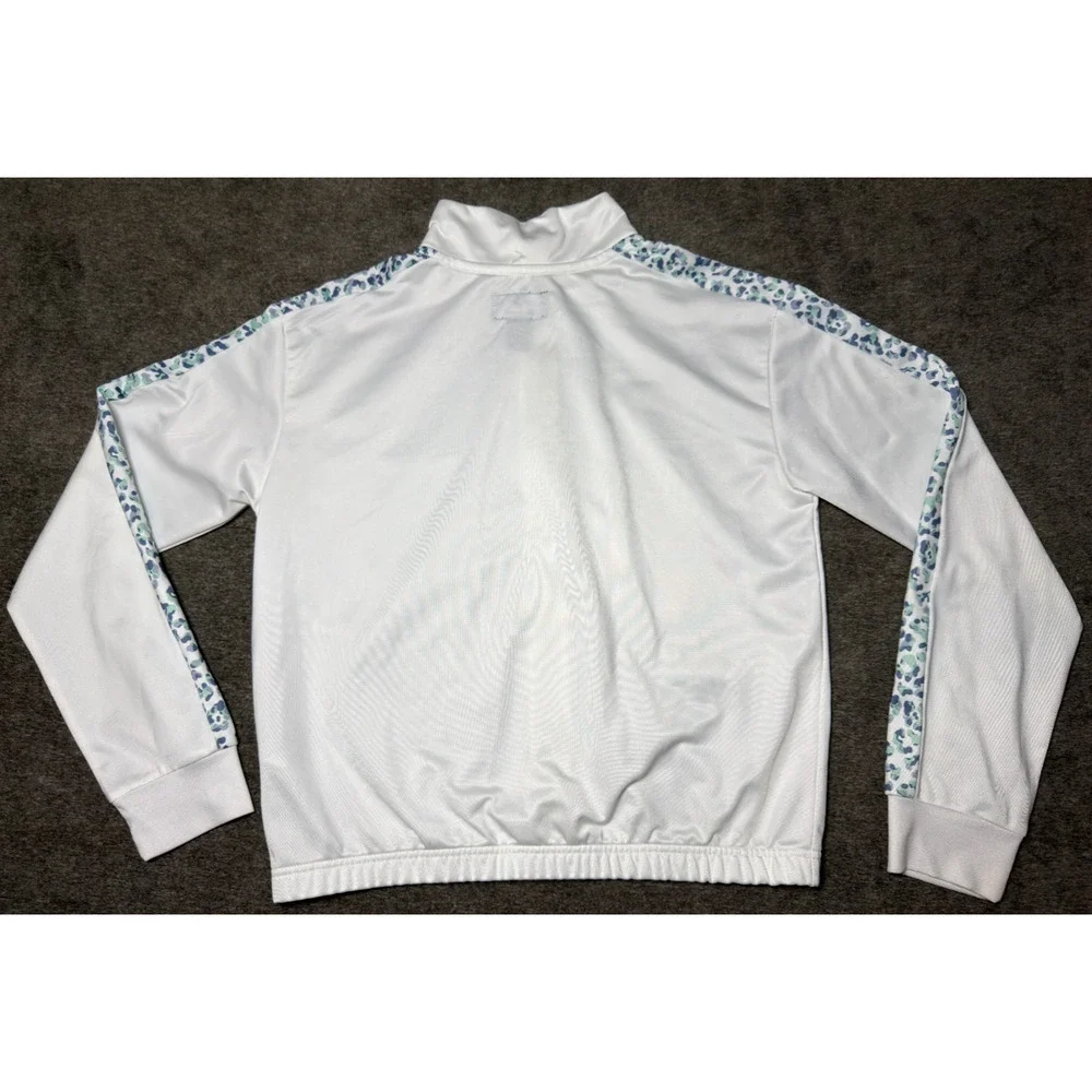 Converse All Star Girls Track Jacket XL 13-15 White Leopard Tape Neon Logo Zip